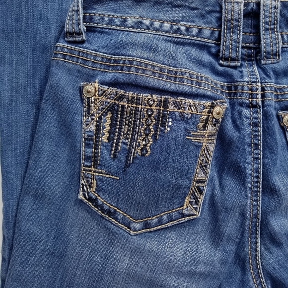 Ariya Bootcut Embellished Pockets Blue Jeans Size 7/8 - Picture 6 of 9